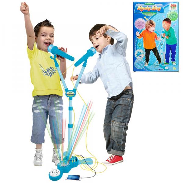 Tudo sobre 'Microfone Infantil Duplo Amplificador Karaoke com Pedestal Azul (DMT5049) - Braslu'