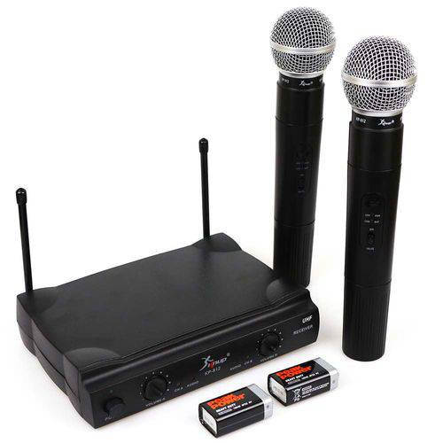 Tudo sobre 'Microfone Sem Fio Duplo Wireless 100mt Uhf Karaoke Kit com 2 - Kp-912'