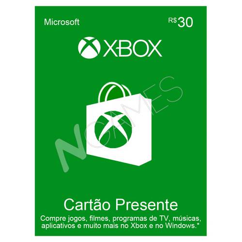 Microsoft Gift Card R 30 - Xbox Live Brasil
