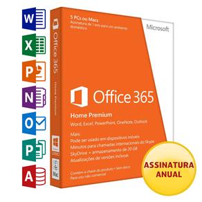 Tudo sobre 'Microsoft Office 365 Home Premium - Word, Excel, PowerPoint, OneNote, Outlook, Publisher e Access - Assinatura Anual - Instale em Até 5 PC’s ou Mac’s'