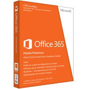 Microsoft Office 365 Home Premium - Word, Excel, PowerPoint, OneNote, Outlook, Publisher e Access - Instale em Até 5 PC’s ou Mac’s - Assinatura Anual