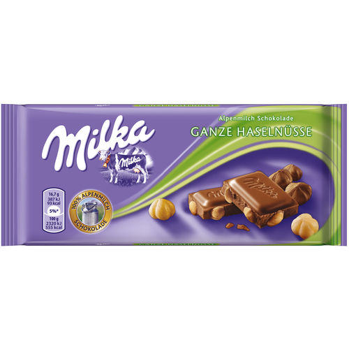 Milka Ganze Haselnüsse Chocolate ao Leite com Avelãs Inteiras 100g