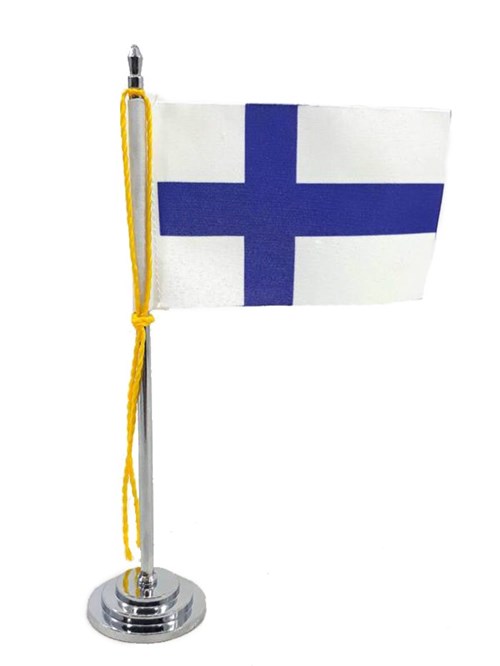 Mini Bandeira de Mesa da Finlândia 15 Cm Poliéster