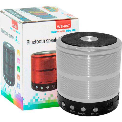 Mini Caixa de Som Portátil Bluetooth WS-887 com Rádio FM - Prata
