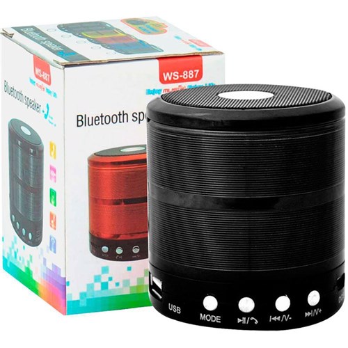 Mini Caixa De Som Portátil Bluetooth Ws-887 Com Rádio Fm - Preta