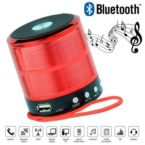 Mini Caixa de Som Speaker com Bluetooth e Entrada Usb - Vermelha