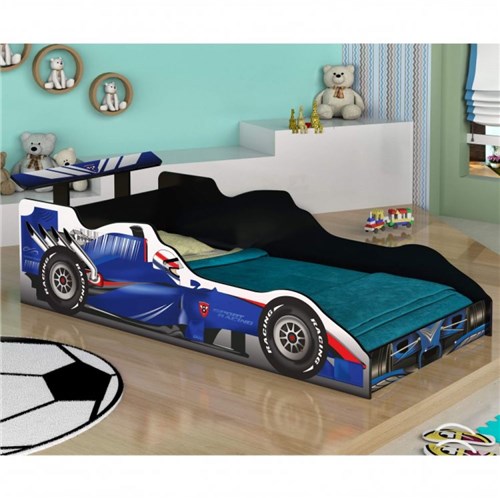 Mini Cama Carro Formula 1 Azul J e a Móveis Azul