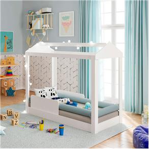 Mini Cama Infantil Casinha Montessoriana com Grades de Proteção - Branco