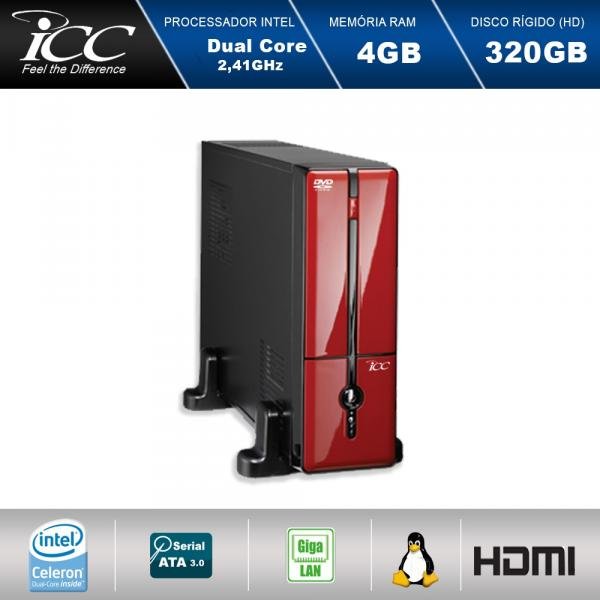 Mini Computador ICC SL1840D3V Intel Dual Core 2.41ghz 4GB HD 320GB DVDRW USB 3.0 HDMI FULL HD Vermelho