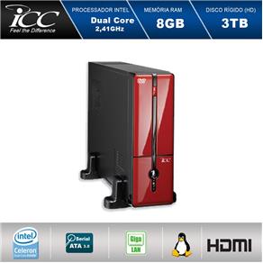 Mini Computador ICC SL1884DV Intel Dual Core 2.41ghz 8GB HD 3TB DVDRW USB 3.0 HDMI FULL HD Vermelho