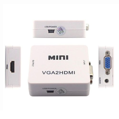 Mini Conversor Vga P/ Hdmi C/ Entrada Áudio P2 - Elmini para Dvd, Tv, Notebook, Pc, Vídeo Game, Dvr