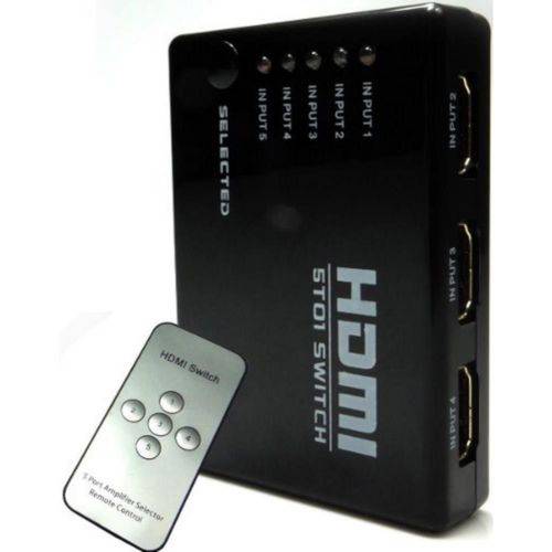 Mini Hub Switch Hdmi 5 Portas Full Hd 1080p + Controle Remoto Kp-3460 - Knup