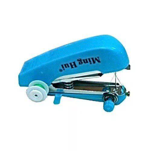 Mini Maquina de Costura Tecidos Portátil Manual de Mão Azul