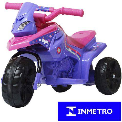 Mini Moto Elétrica Triciclo Criança Infantil Bateria 6V Rosa Roxa Unicórnio Bivolt