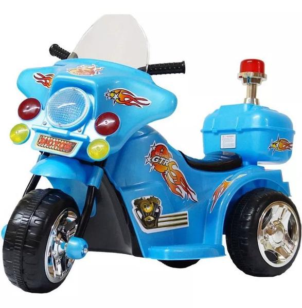Mini Moto Elétrica Triciclo Infantil Bateria 6v Polícia Azul - Importway