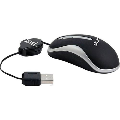 Tudo sobre 'Mini Mouse Óptico Retrátil Emborrachado USB 1811 Preto e Prata - Pisc'