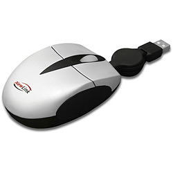 Mini Mouse Retrátil C/ Acabamento Emborrachado Soft Prata - New Link