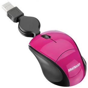 Mini Mouse Retrátil USB Rosa - Multilaser