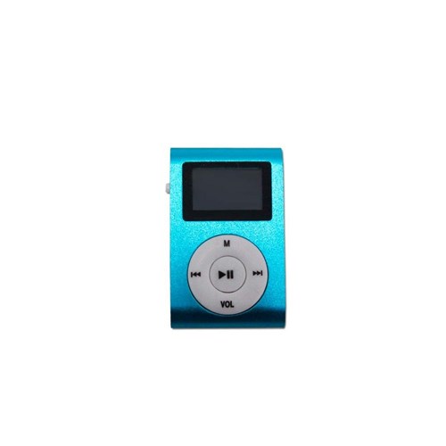 Mini Mp3 Player C/ 4gb Cartão De Memória E Fone De Ouvido Azul
