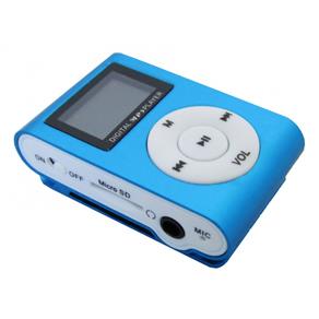 Mini Mp3 Player C/ Entrada Cartão de Memória e Fone de Ouvido com Display Azul