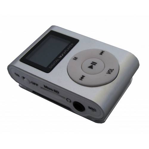 Mini Mp3 Player C/ Entrada Cartão de Memória e Fone de Ouvido com Display Prata
