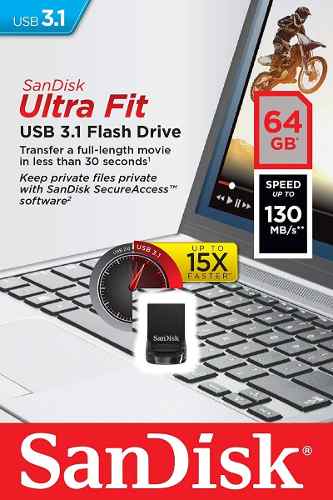 Mini Pen Drive Sandisk Ultra Fit Usb 3.1 130mbs 64gb Lacrado 7 Anos Garantia