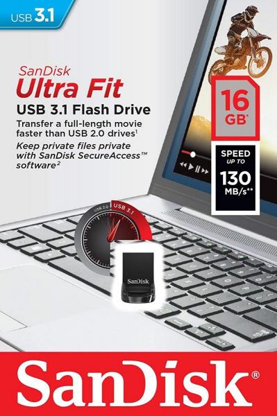 Mini Pen Drive Ultra Fit 16gb Usb3.1 130mbs Original Lacrado - Sandisk