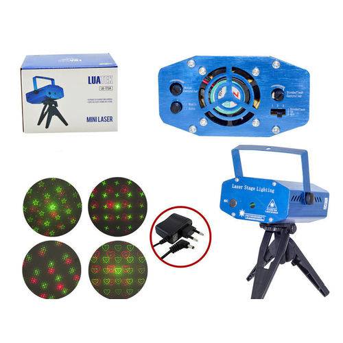 Mini Projetor Holografico a LASER 4 Desenhos e Movimento com Tripe Azul 173a 173a Luatek