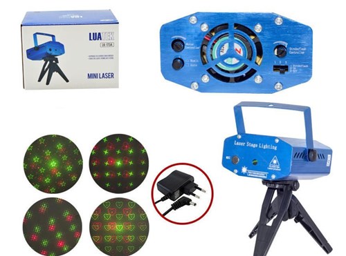 Mini Projetor Holografico a Laser 4 Desenhos e Movimento com Tripe Azul 173A 173A Luatek
