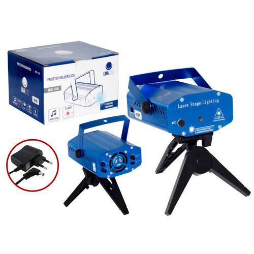 Mini Projetor Holografico a LASER 6 Desenhos e Movimento com Tripe 173B Azul - Luatek