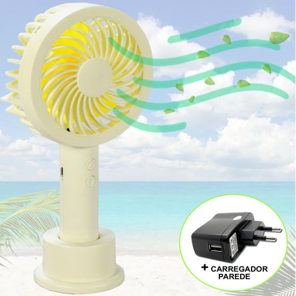 Mini Ventilador Portátil Recarregável + Adaptador Amarelo CBRN07271 - Commerce Brasil