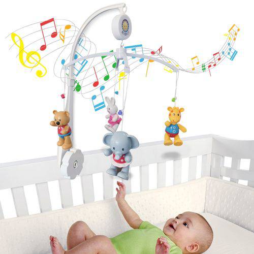 Móbile Giratório Musical de Bebê para Berço - Fauna Divertida Brinquedos Articulados