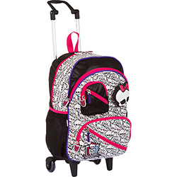 Mochila de Carrinho Sestini Grande Monster High Caveirinhas Branco/Preto/Rosa