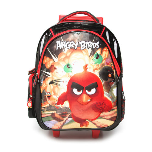 Mochila de Rodinhas Santino Angry Birds 3D Preta/Vermelha