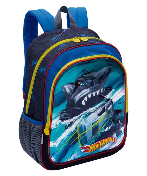 Mochila Grande Hot Wheels 19X Original Sestini Tubarão Azul