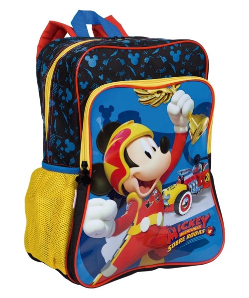 Mochila Grande Mickey Mouse 19M Plus com Bolso Azul Original
