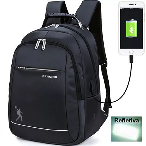 Mochila Masculina Preta Impermeável Resistente com Usb