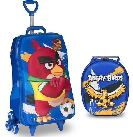 Mochila Mochilete Escolar 3D e Lancheira Maxtoy Angry Birds Futebol