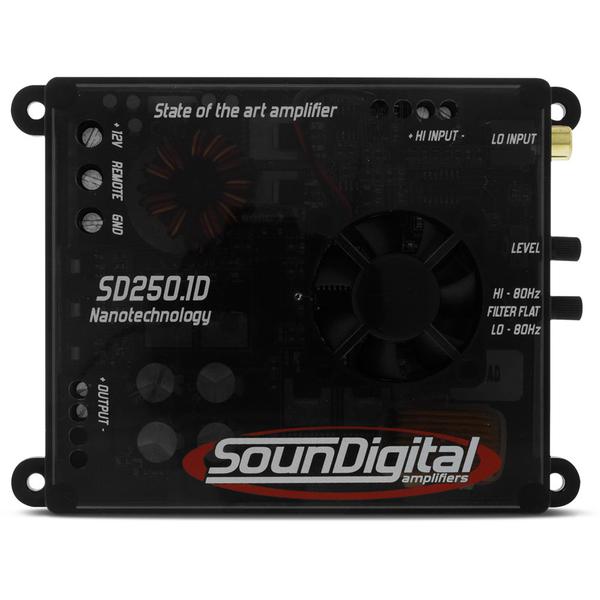 Módulo Amplificador SounDigital SD250.1D Mini (1x250W RMS 1ohm) + Brinde 1 Cabo RCA de 5m