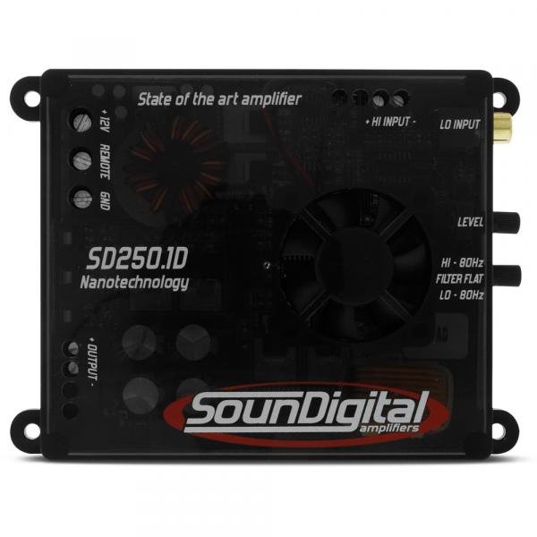 Módulo Amplificador SounDigital SD250.1d Mini (1x250W RMS 2ohms) + Brinde 1 Cabo RCA de 5m