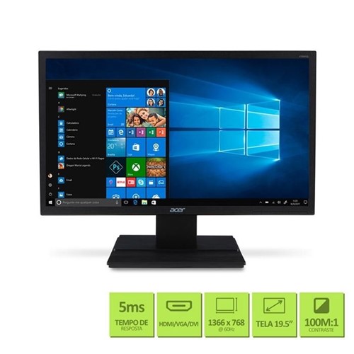 Monitor Led Acer 19,6" V206Hql Vga / Hdmi Preto