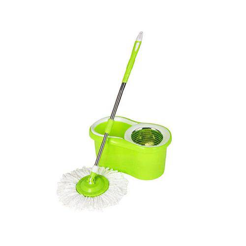 Mop Spin Balde Verde com Cesto Inox Esfregão 2 Refis Microfibra