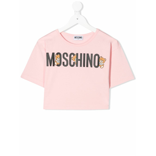 Moschino Kids Camiseta Cropped com Logo - Rosa