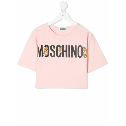 Moschino Kids Camiseta Cropped com Logo - Rosa