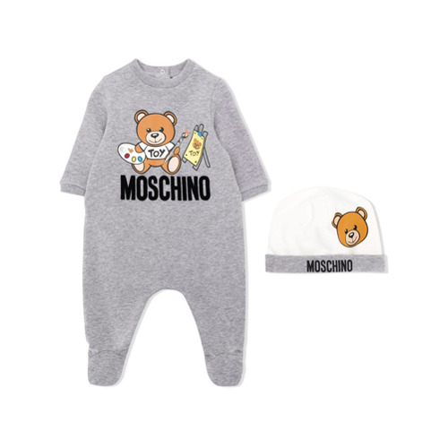 Moschino Kids Conjunto Teddy com Logo - Cinza