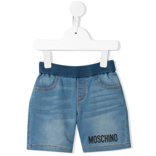 Moschino Kids Short Jeans com Logo - Azul