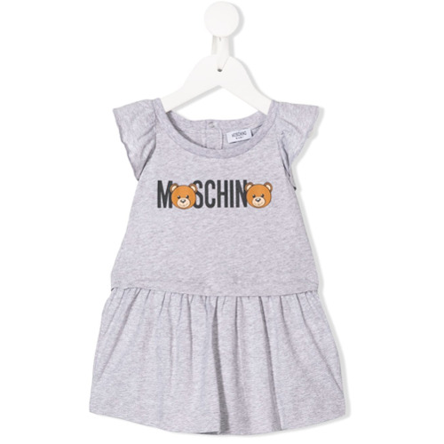 Moschino Kids Vestido Evasê com Logo - Cinza