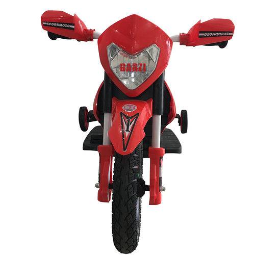 Moto Cross Elétrica Infantil BZ Vermelha com Rodinhas de Apoio, Entrada USB, Música e Farol BARZI MOTORS