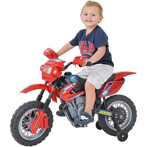 Moto Elétrica Infantil 6V Motocross Vermelha Homeplay