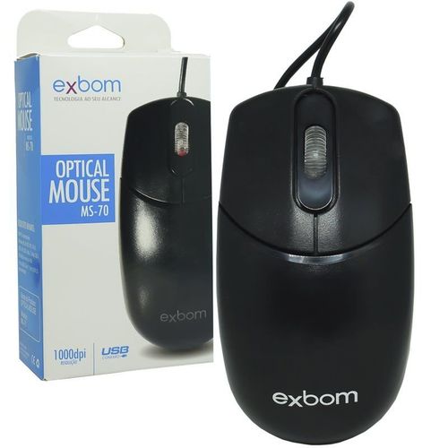 Mouse com Fio Óptico USB Cabo 1000 Dpi Exbom MS-70 Preto